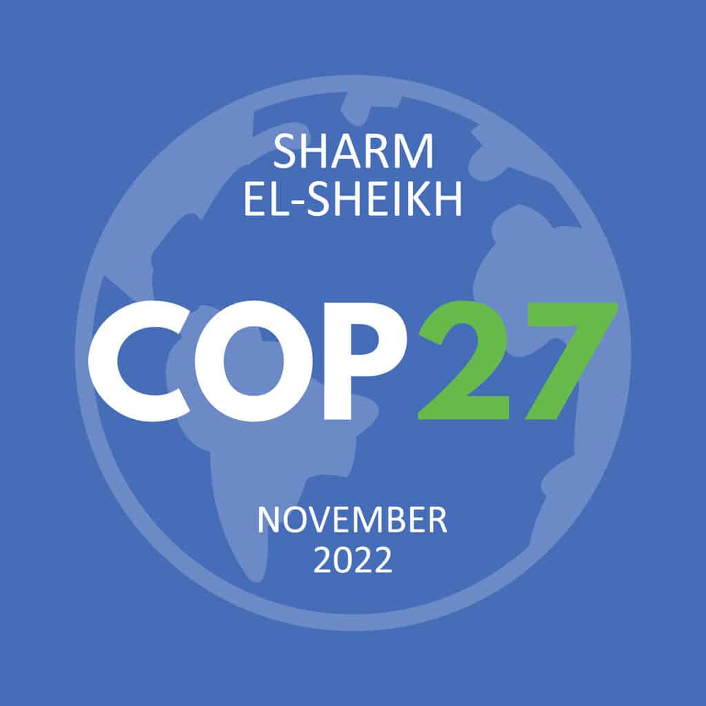COP27 blue graphic with globe