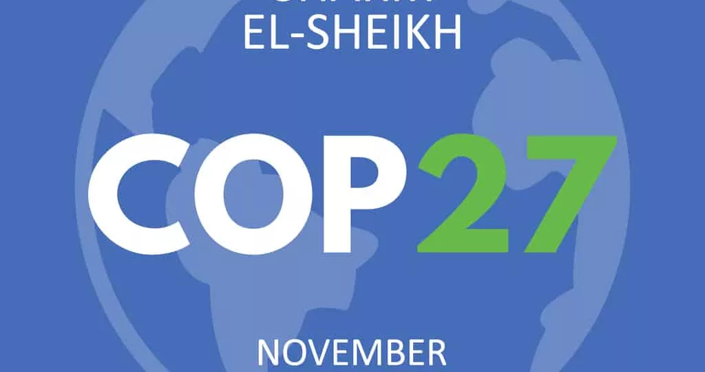 COP27 blue graphic with globe